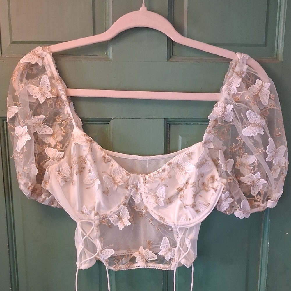 Elegant White Lace Butterfly Top